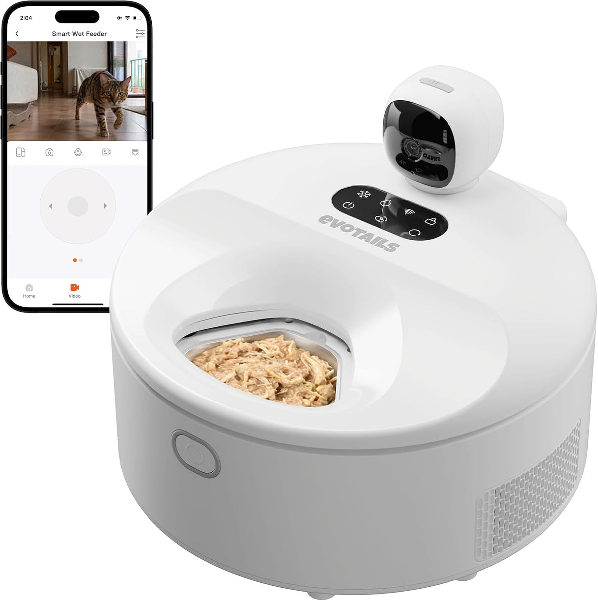 Comida húmeda - Comedero automático para gatos con cámara, 5 comidas