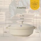 Magnifique - Olla de franela de 5 cuartos de galón con tapa, olla de arcilla natural para cocinar, cacerola no tóxica sin PFAS para horno y estufa, horno holandés para cocción lenta, hornear y servir