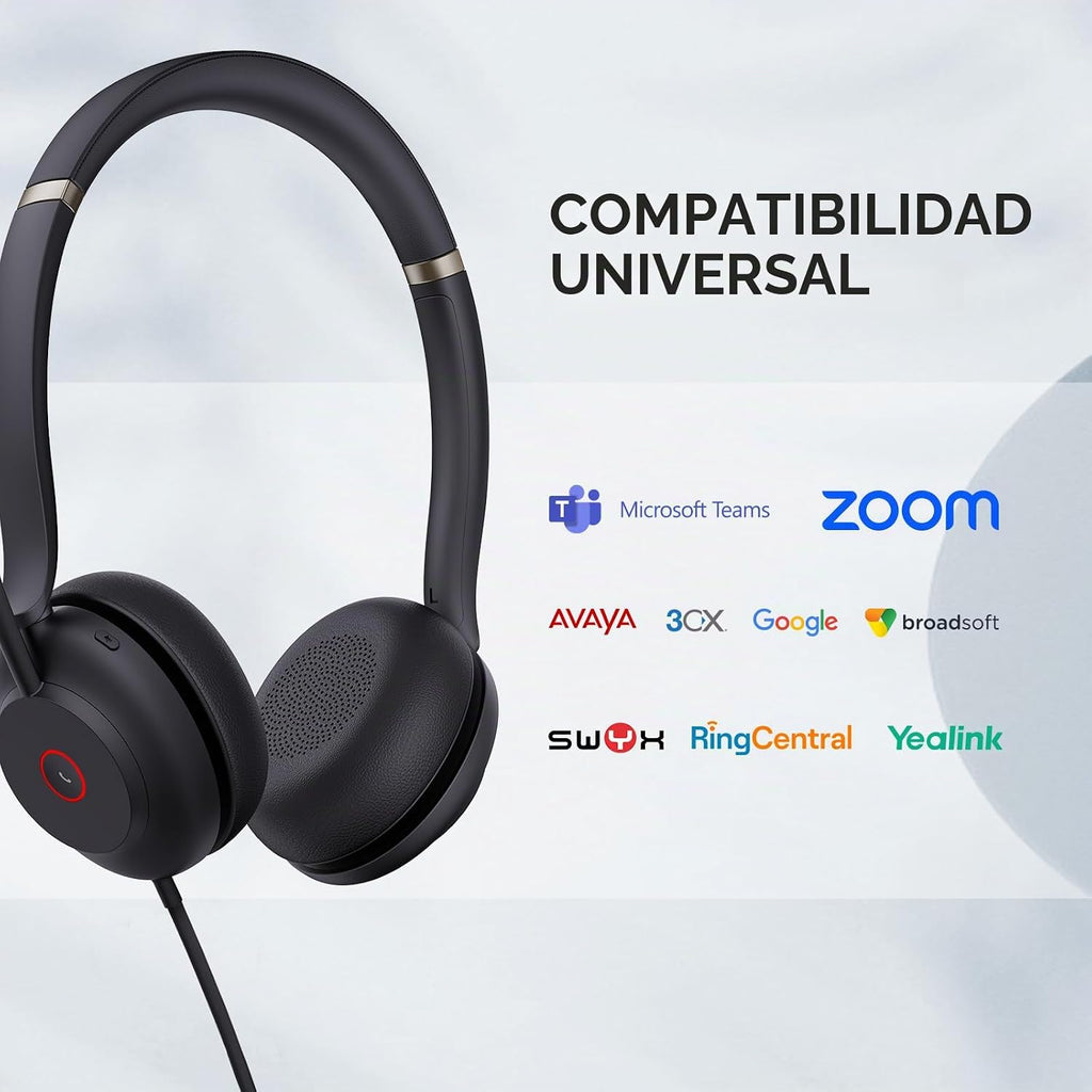 Yealink Auriculares USB UH37 con micrófono de cancelación de ruido, auriculares con cable para computadora portátil, certificados por equipos, cable USB-A/C, funciona con zoom y otras plataformas UC