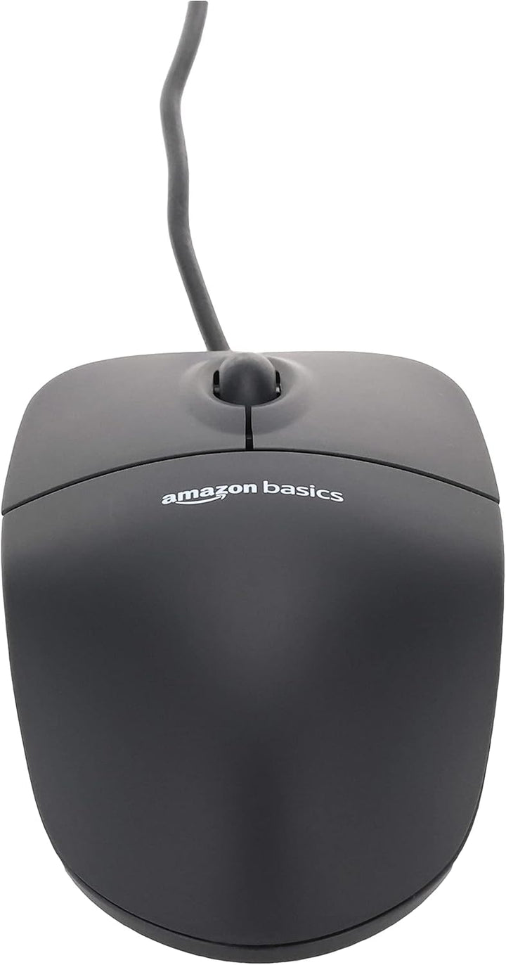 AmazonBasics Ratón de computadora con cable USB de 3 botones (negro...