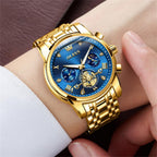 OLEVS Relojes para hombre, resistente al agua, de lujo, gran cara, reloj analógico de cuarzo de acero inoxidable, relojes de vestir analógicos para hombre, luminoso, multifuncional, reloj de hombre