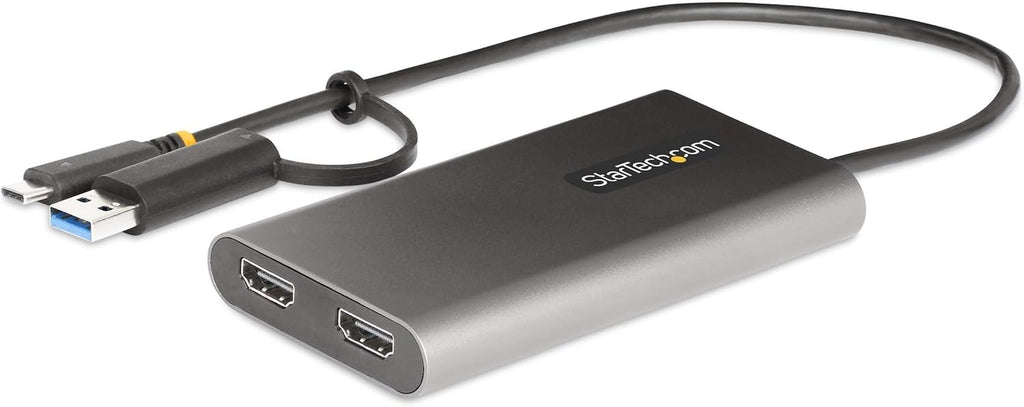 StarTech Adaptador USB-C y USB-A a HDMI dual, 2X 4K 60Hz, DisplayLink, TAA