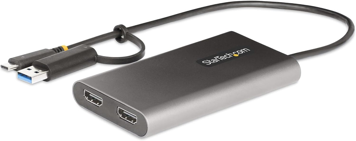 StarTech Adaptador USB-C y USB-A a HDMI dual, 2X 4K 60Hz, DisplayLink, TAA