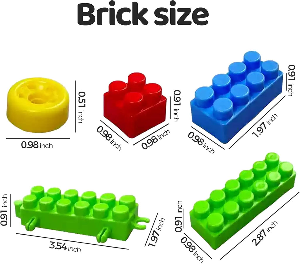 177 piezas de bloques de construcción grandes de 1 x 1-1 x 3 pulgadas para niños pequeños - Juego de ladrillos con autos y placa base, juguete educativo STEM para bloques de niños