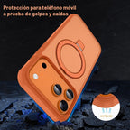 Funda magnética compatible con iPhone 17 Pro con soporte, prueba de caídas de grado militar, compatible con imán, anillo translúcido, parte trasera dura, borde suave, color naranja cósmico