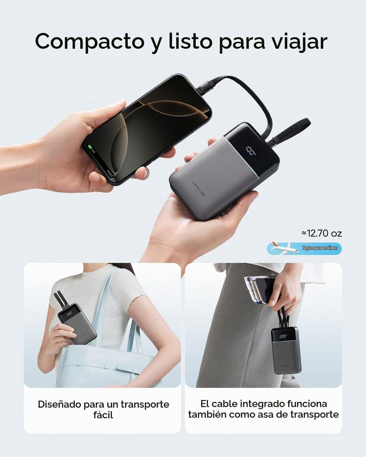 CUKTECH Banco de energía de 20,000 mAh, cables Lightning USB-C y MF...