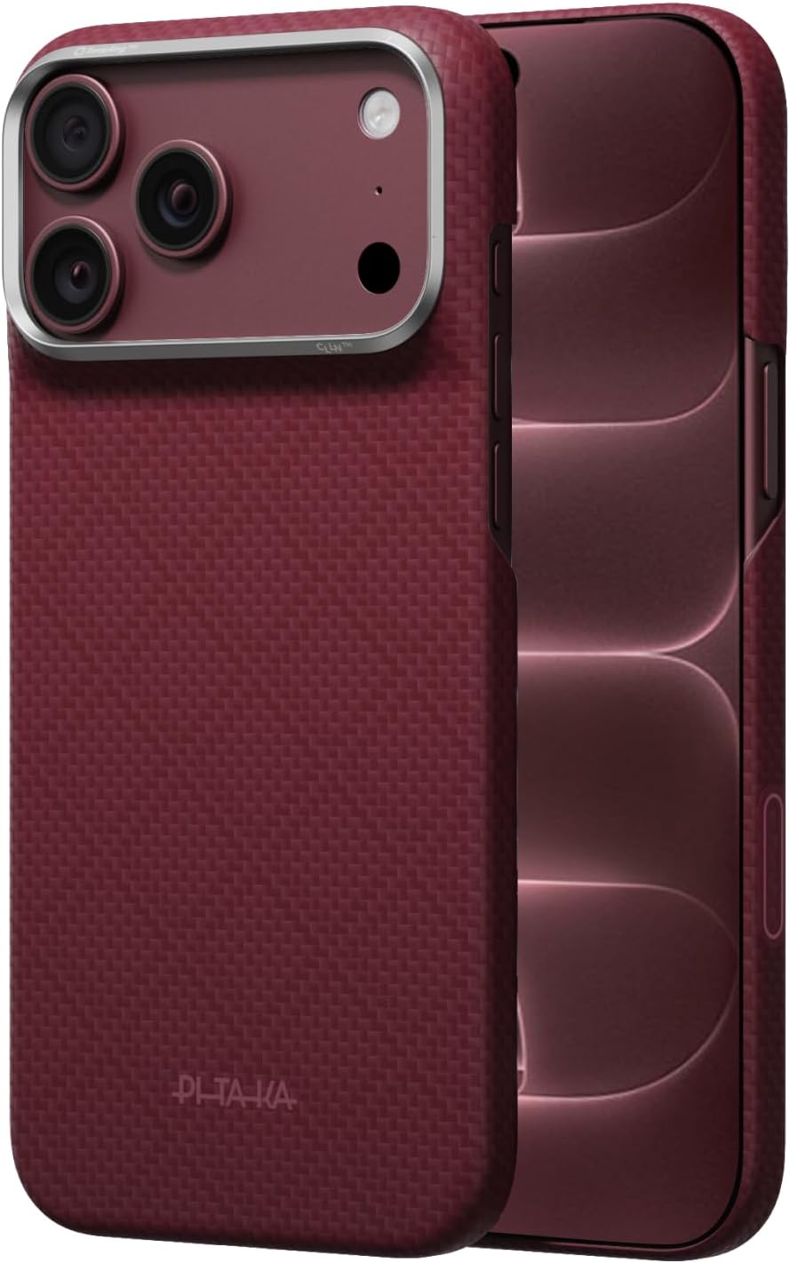 pitaka Funda para iPhone 18 Pro de 6.3" con sensación sin funda, borgoña