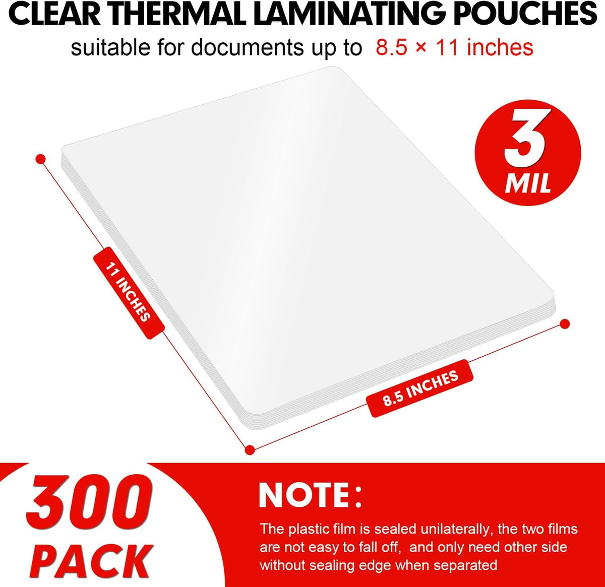 Hojas de laminación, paquete de 300 hojas laminadoras de papel de plástico laminado térmico transparente, 9 x 11.5 pulgadas, 3 mil, suministros ideales para oficina o escuela