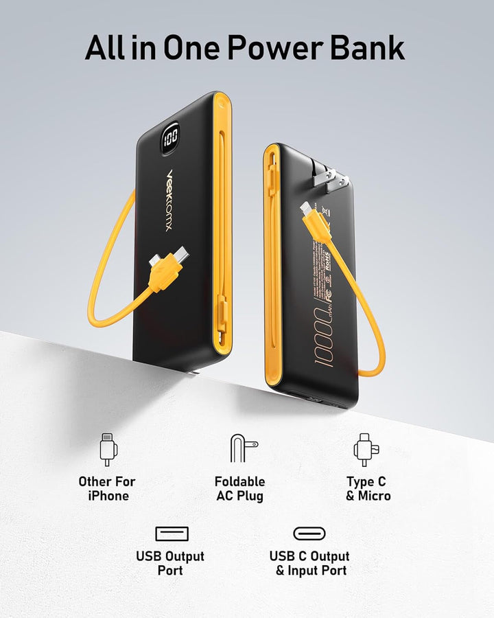 VEEKTOMX Cargador portátil con cables integrados de 10000 mAh, banc...