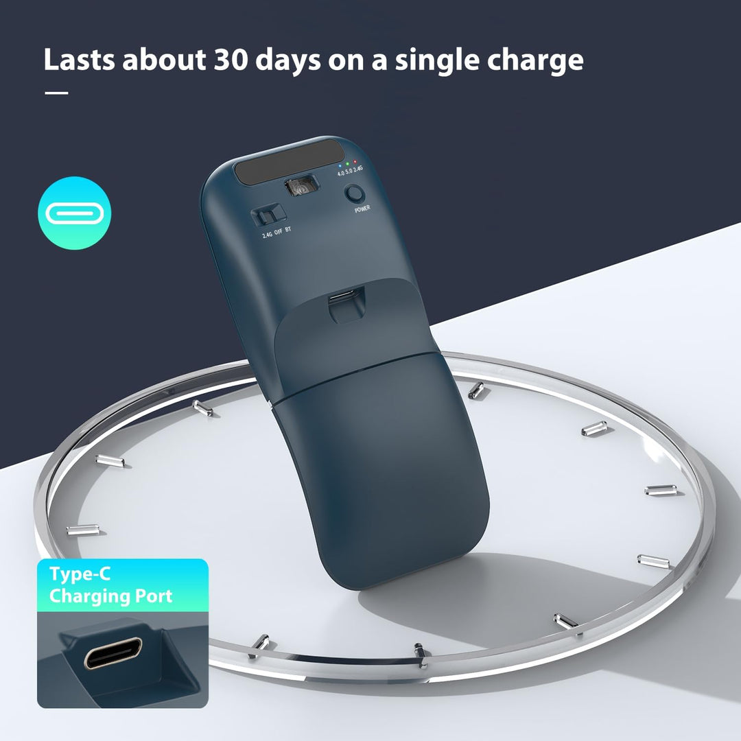 Ratón Bluetooth inalámbrico de arco de viaje, modelo dual (2.4G+BT5...
