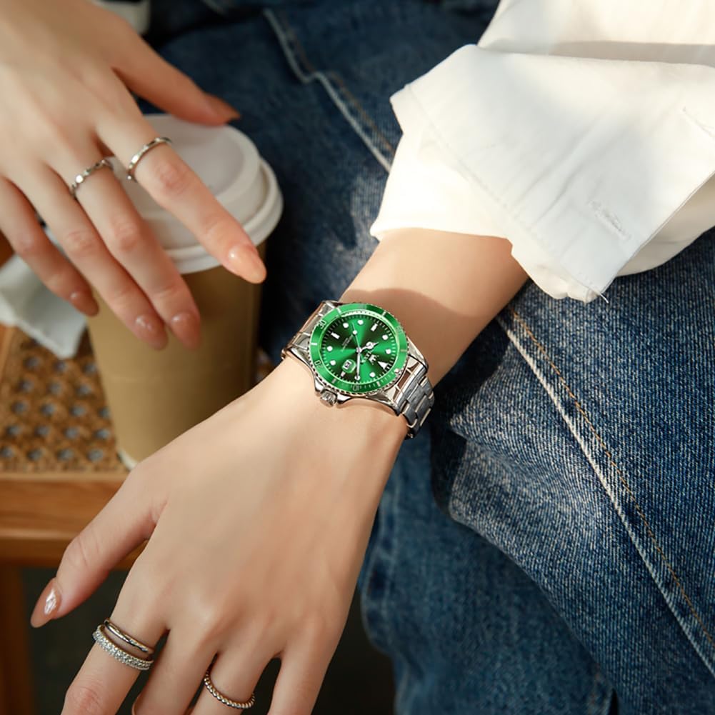 OLEVS Reloj Femenino Clásico de Mujer para Damas Análogo Acero Inoxidable Resistente al Agua Luminosa Día Fecha Dos Tonos de Fácil Lectura en la Muñeca