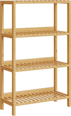 HOOBRO Estante de almacenamiento de bambú, estantería independiente de 4 niveles, estante de almacenamiento multifuncional con panel trasero, 23.6 x 10.2 x 39.4 pulgadas, para baño, sala de estar, balcón, cocina, natural YL95CJ01