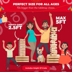 Splinter Woodworking - Juego de torre gigante Co | 60 bloques grandes | Caja de almacenamiento/mesa de juegos al aire libre | Comienza con más de 2.5 pies de altura | Altura máxima de 5 pies | Juegos de patio de superposición jumbo genuinos | Juego de
