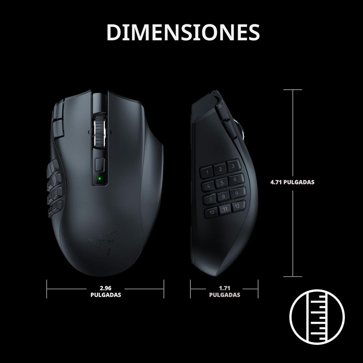 Razer Naga V2 HyperSpeed Mouse inalámbrico MMO para juegos: 19 boto...