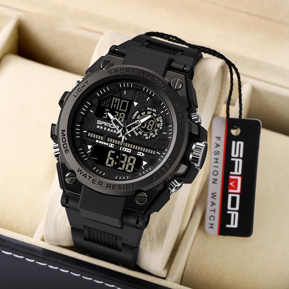 AIMES Reloj de pulsera táctico digital y analógico para hombre, impermeable, para deportes al aire libre, estilo militar, con fecha, multifunción, LED, cara grande, alarma y cronómetro