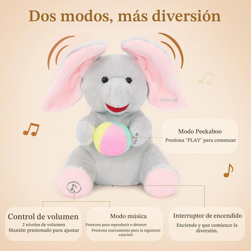 Peek a Boo Elefante de juguete, juguete musical interactivo para