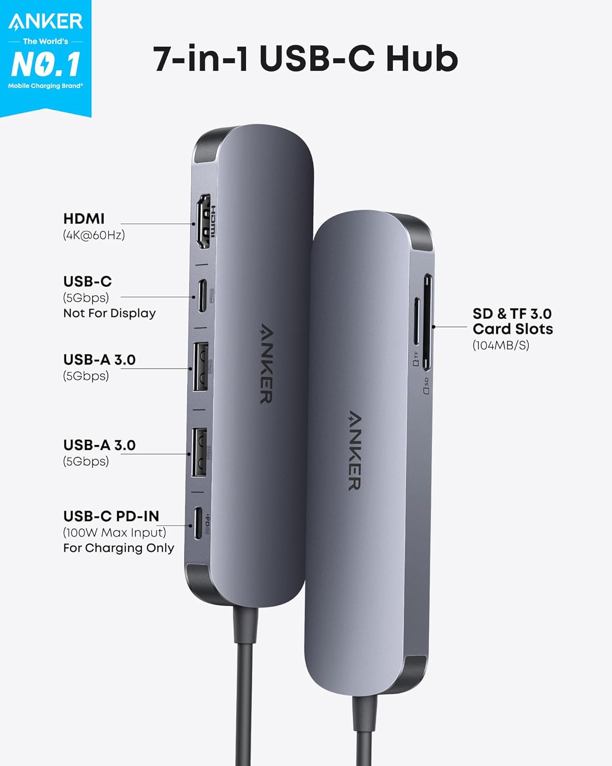 Anker, A83D2, hub USB 3.0 de 3 puertos