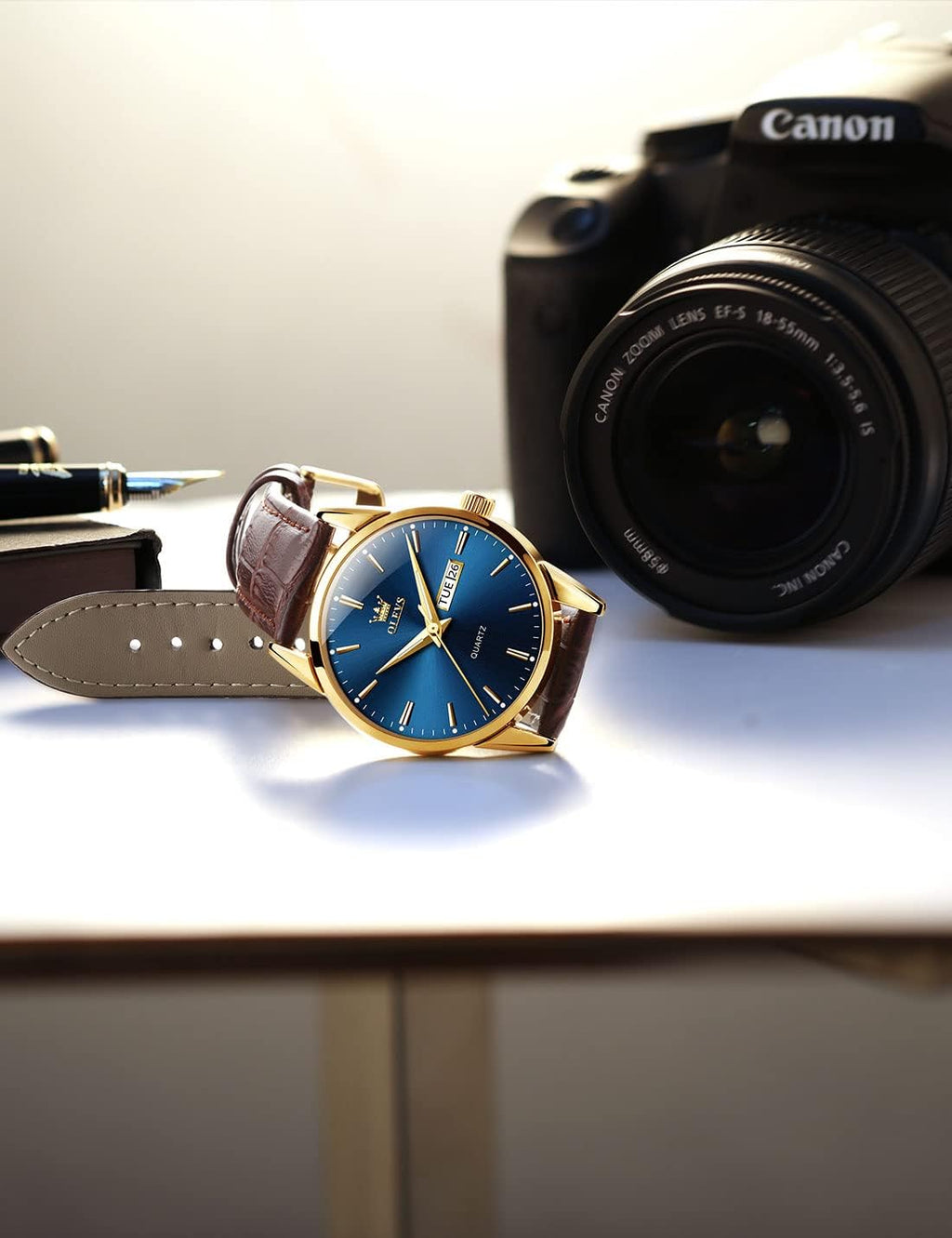 OLEVS Relojes de Cuero para Hombres, Casual, Fácil de leer, Quartz, Números, Resistente al Agua