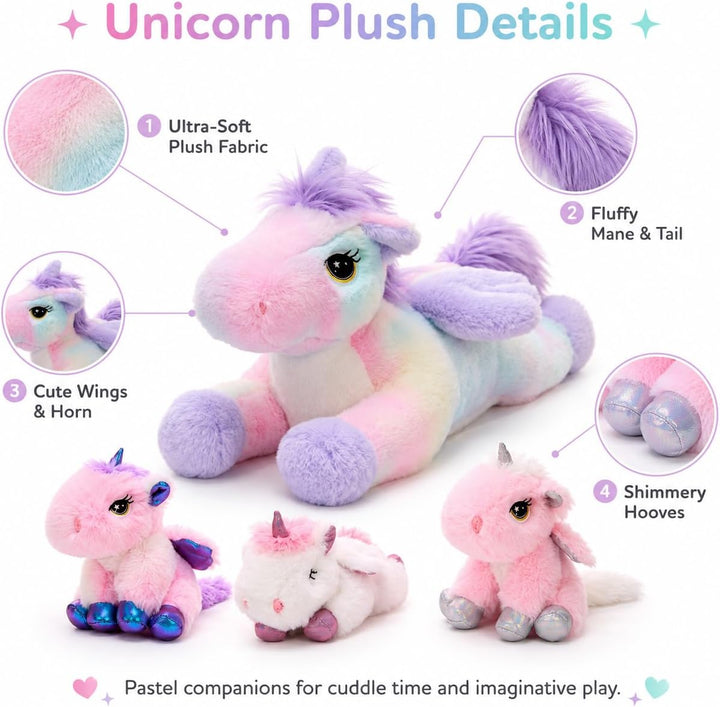 Tezituor Juego de peluche de unicornio que brilla en la oscuridad,...