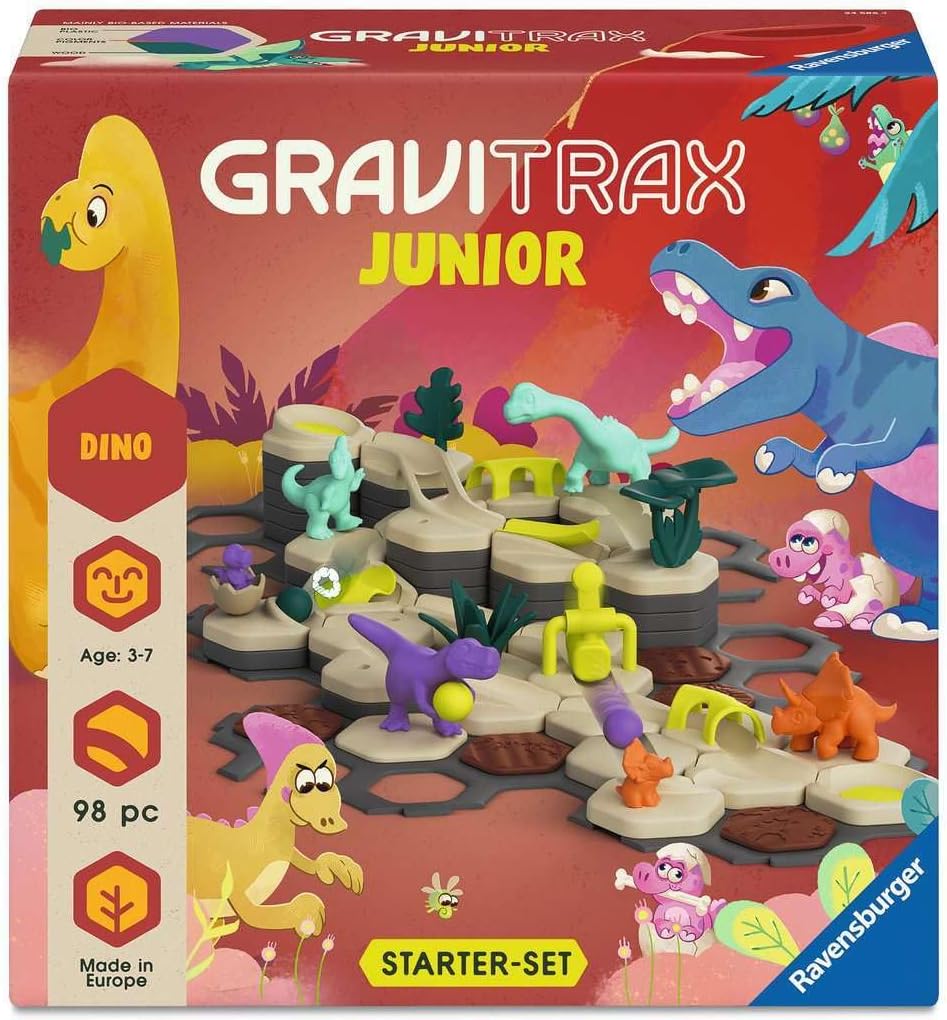 Ravensburger GraviTrax Junior Starter Set L Dino 24586 - Carrera de mármol extensible para niños, hecha de materiales respetuosos con el medio ambiente con mundos temáticos, juguete educativo y de