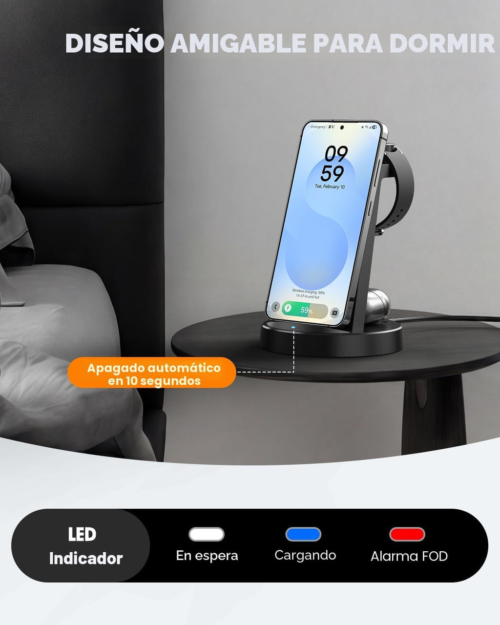 Cargador inalámbrico para Samsung, estación de carga Android 3 en 1