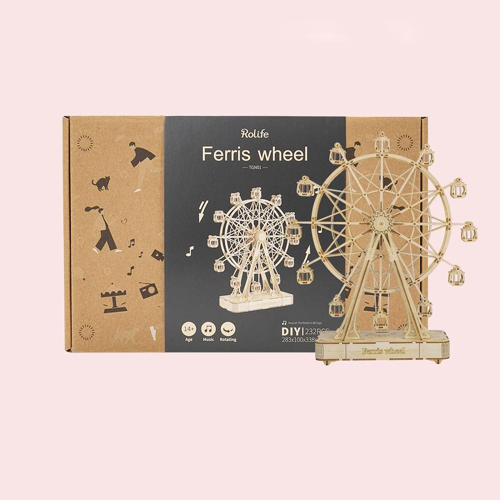Rolife Rompecabezas de madera 3D para adultos, kits de manualidades mecánicas para niños, juegos de modelos de música de ruedas de fortuna para construir, rompecabezas de rompecabezas para niños y
