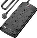 Regleta protectora de sobretensiones de 18 tomacorrientes – Cable de extensión de enchufe plano de 15 pies resistente con 18 tomas amplias y 4 puertos USB, 2100 julios, negro, certificación ETL