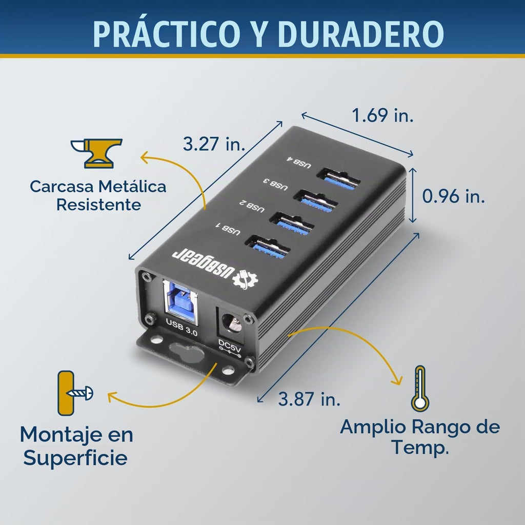 USBGear, USBG-BREC304, hub USB 3.2 de 4 puertos, alimentado, adaptador 5V/2A