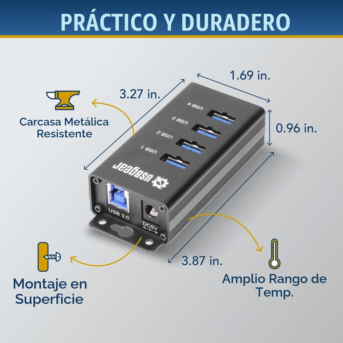 USBGear, USBG-BREC304, hub USB 3.2 de 4 puertos, alimentado, adaptador 5V/2A