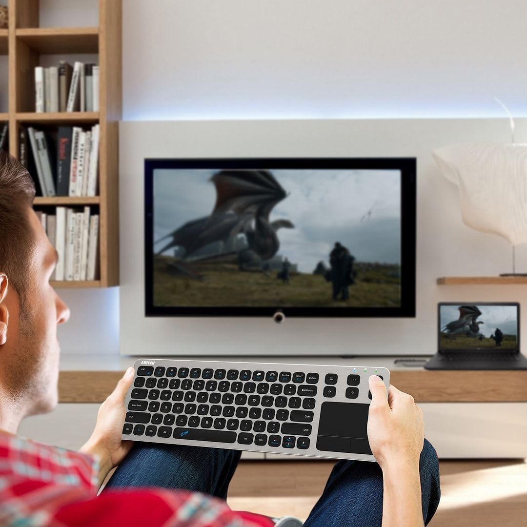 Arteck Teclado inalámbrico táctil para TV 2.4G con control de medio...