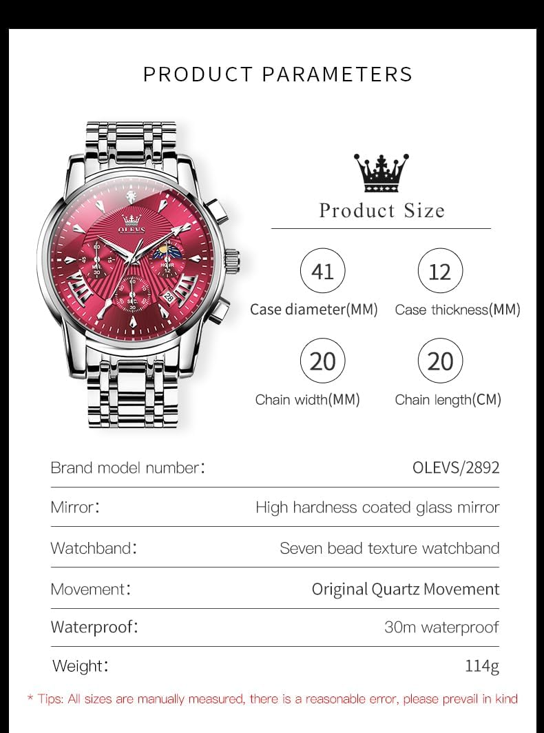 OLEVS Relojes para hombres Luxurious vestimenta acero inoxidable resistente al agua cronógrafo