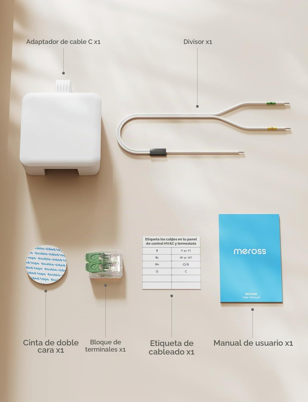 meross Adaptador de cable C para termostato inteligente, requiere cables R Y G, 16 pulgadas
