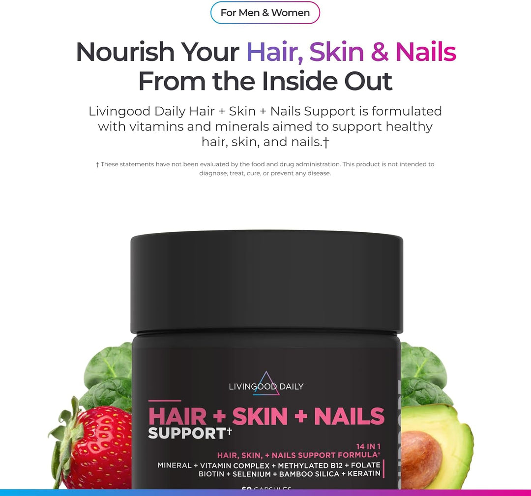 Livingood Daily Suplemento para cabello, piel y uñas, fórmula 14 en...
