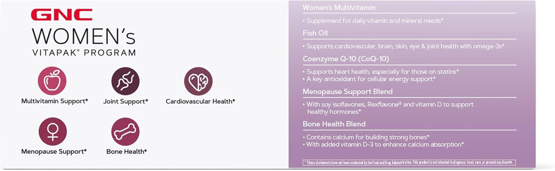 GNC Vitapak 50+ para mujeres, paquete multivitamínico 5 en 1, hormo...