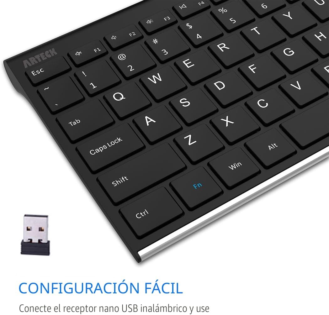 Arteck - Teclado inalámbrico de acero inoxidable ultra delgado de 2...