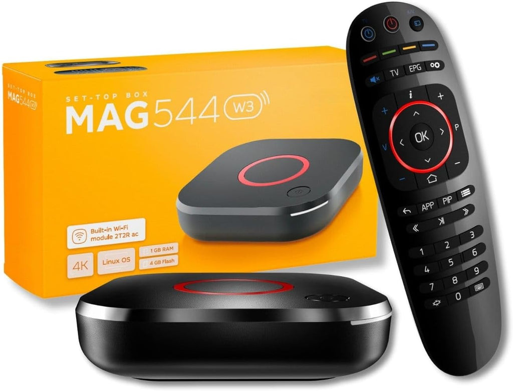 Cadena de televisión RAXXIO MAG544w3 - Dispositivo de transmisión de TV 4K HDR con chipset Amlogic S905Y4, 1GB DDR4 RAM, 4GB de memoria flash, Dolby Digital Plus, Linux 4.9, WiFi de doble banda, USB