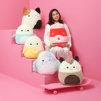 Squishmallows Original Binoche the Purple Fawn de 14 pulgadas con cuernos y lazo a cuadros - Peluche oficial de Jazwares (grande)