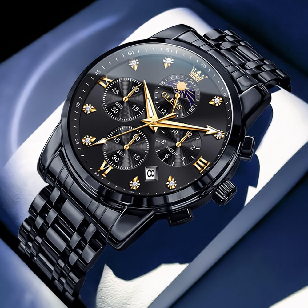 OLEVS Reloj para Hombre Diamante Negocios Vestimenta Analógico Acero Inoxidable a Prueba de Agua Lúmina Fecha Dos Tonos Lujo Casual de Muñeca