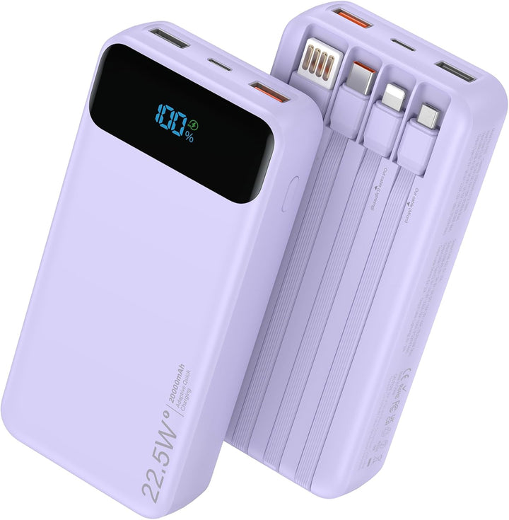 Nusyddy Cargador portátil de 20000 mAh integrado con 4 cables, bate...