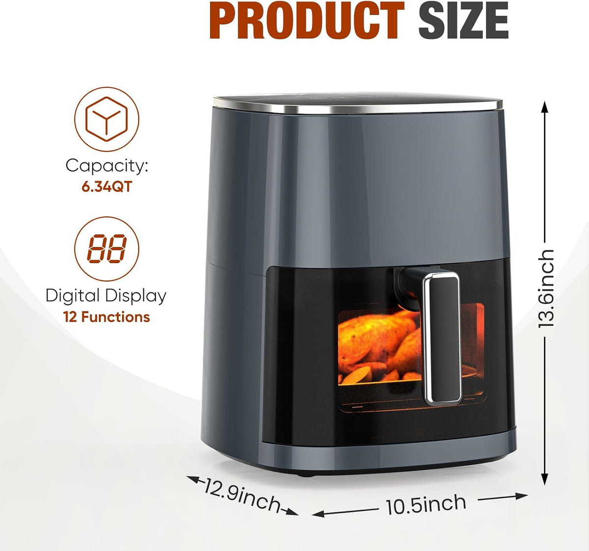 Sweetcrispy Freidora de aire de 6 cuartos con ventana, horno de freidora de aire cuadrado 12 en 1 para la familia, tecnología rápida de aire crujiente de 400 °F, deshidratación, cesta antiadherente y