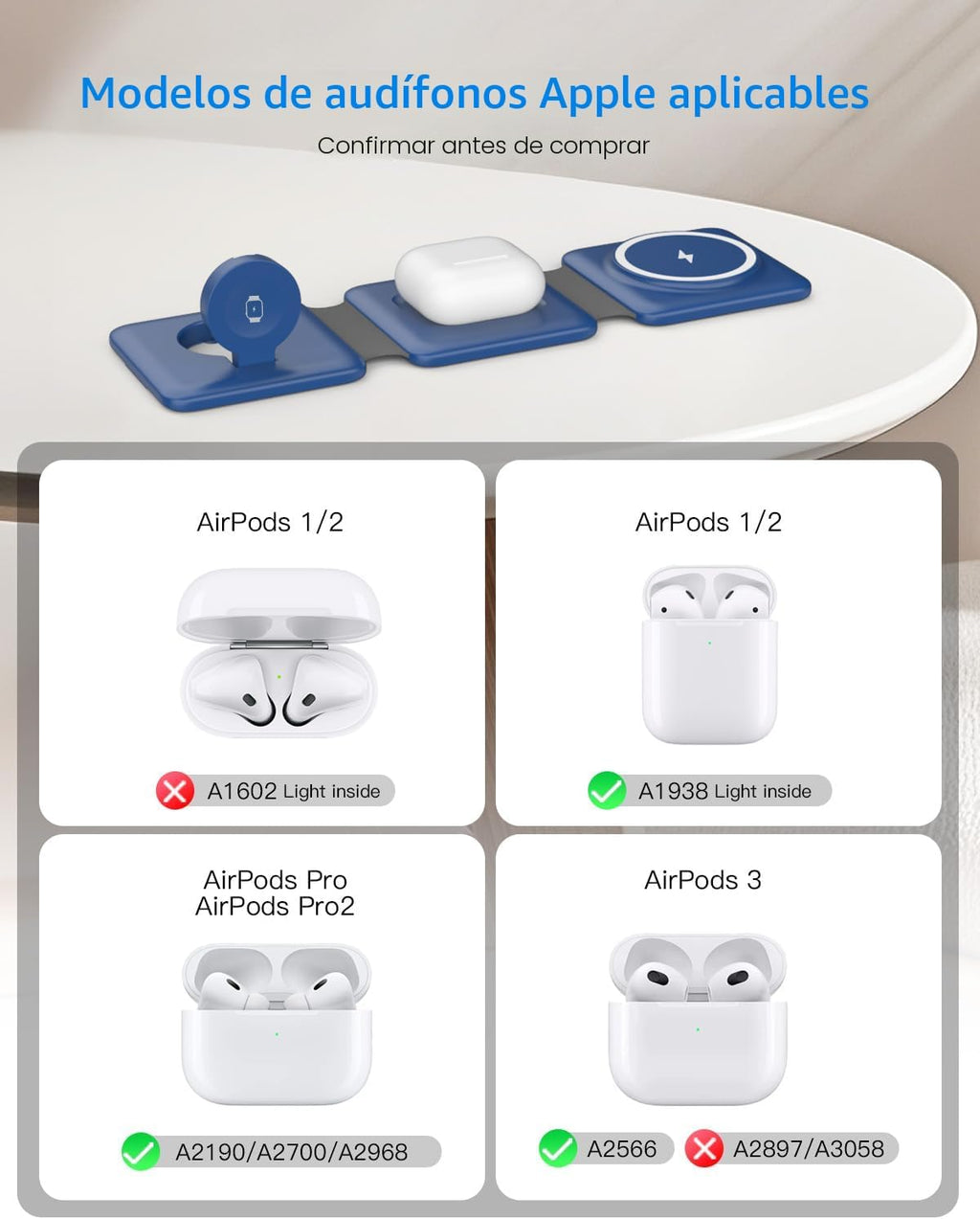 Iseyyox Estación de carga para dispositivos Apple – Base de carga inalámbrica plegable magnética 3 en 1 – Almohadilla de carga de viaje para MagSafe iPhone 17 16 15 14 13 12 Pro Max Plus Watch