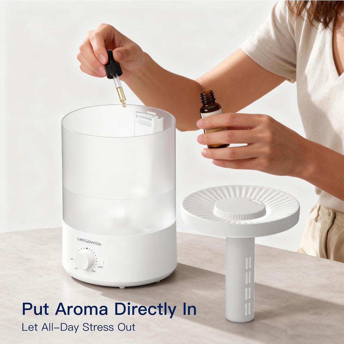 MEGAWISE Paquete de 2 humidificadores ultrasónicos de niebla fría de 3.5 litros – llenado superior, difusor de aceite esencial, funcionamiento silencioso, luz nocturna, apagado automático para el