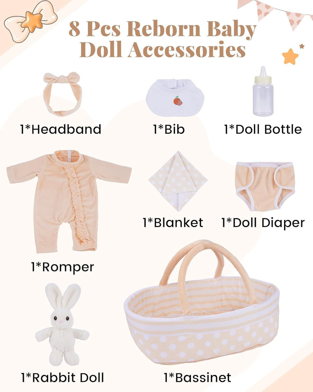 BABESIDE Juego de 8 piezas de ropa de muñeca Reborn con moisés para...