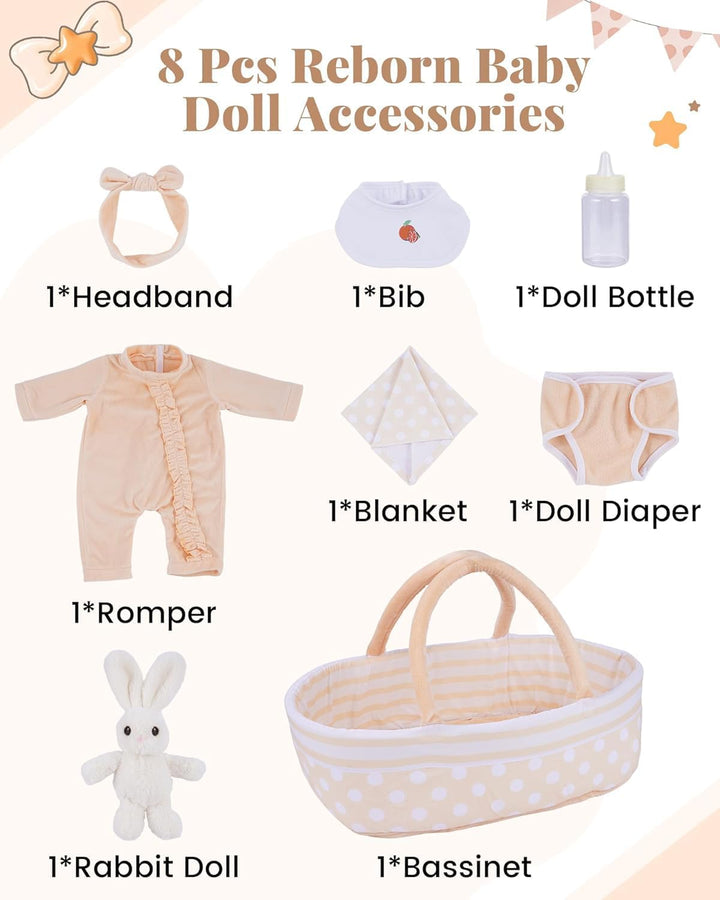 BABESIDE Juego de 8 piezas de ropa de muñeca Reborn con moisés para...