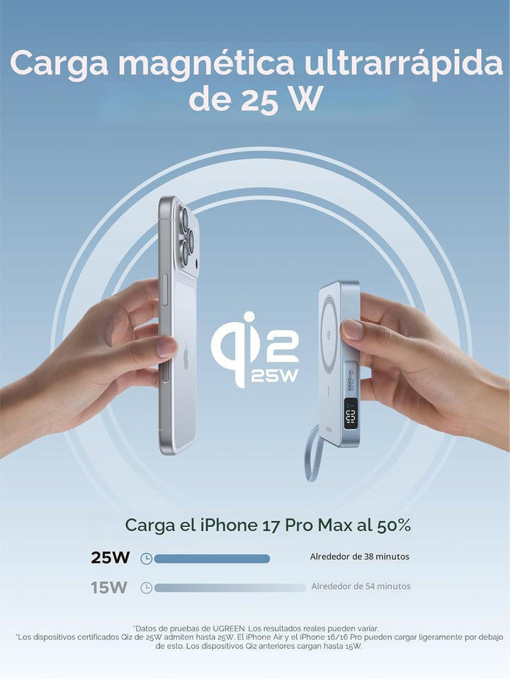 UGREEN MagFlow - Banco de energía de 10,000 mAh, carga inalámbrica...