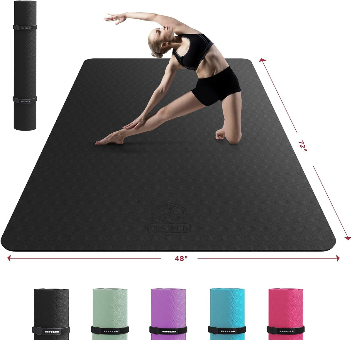 HAPBEAR Tapete de yoga extra grande de 2.835 x 1.890 x 0.236 in (1/4 pulgadas), antideslizante, duradero, grueso y ancho para entrenamientos en casa, yoga, pilates, estiramientos y entrenamientos cardiovasculares