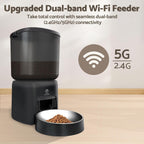 Alimentador automático para gatos, dispensador automático de alimentos para gatos 5G WiFi con bolsa desecante, alimentador para mascotas con temporizador de 5 litros con servicio de aplicación gratuito, porciones ajustables de hasta 1/12 taza, hasta 10