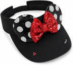 Sombrero brillante con visera de orejas de ratón para mujeres adultas, gorra ajustable con lazo de orejas de ratón de lentejuelas, lindo sombrero de visera con purpurina para parques temáticos y festivales, color negro