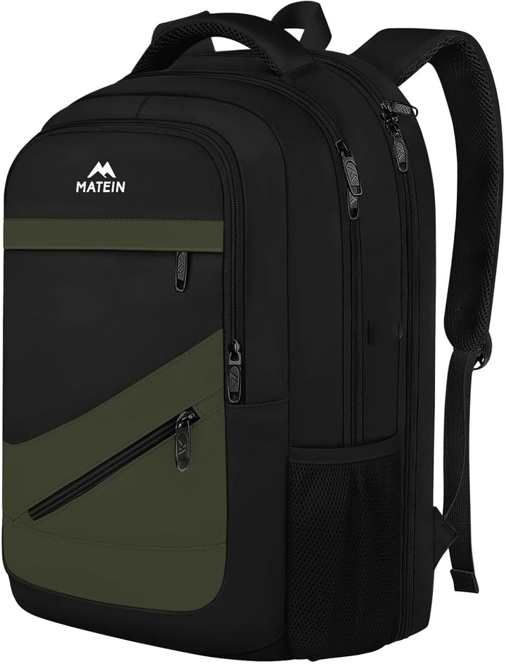MATEIN Mochila para laptop, Verde negro, 17 pulg., Mochila de viaje...