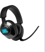 JBL Quantum 400 - Auriculares para juegos con cable sobre la oreja con dial de equilibrio de chat, JBL QuantumSURROUND y DTS, micrófono direccional de enfoque de voz y almohadillas de espuma